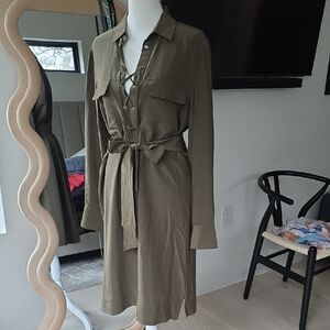 Club Monaco Olive Green Long Sleeve Shirt Dress